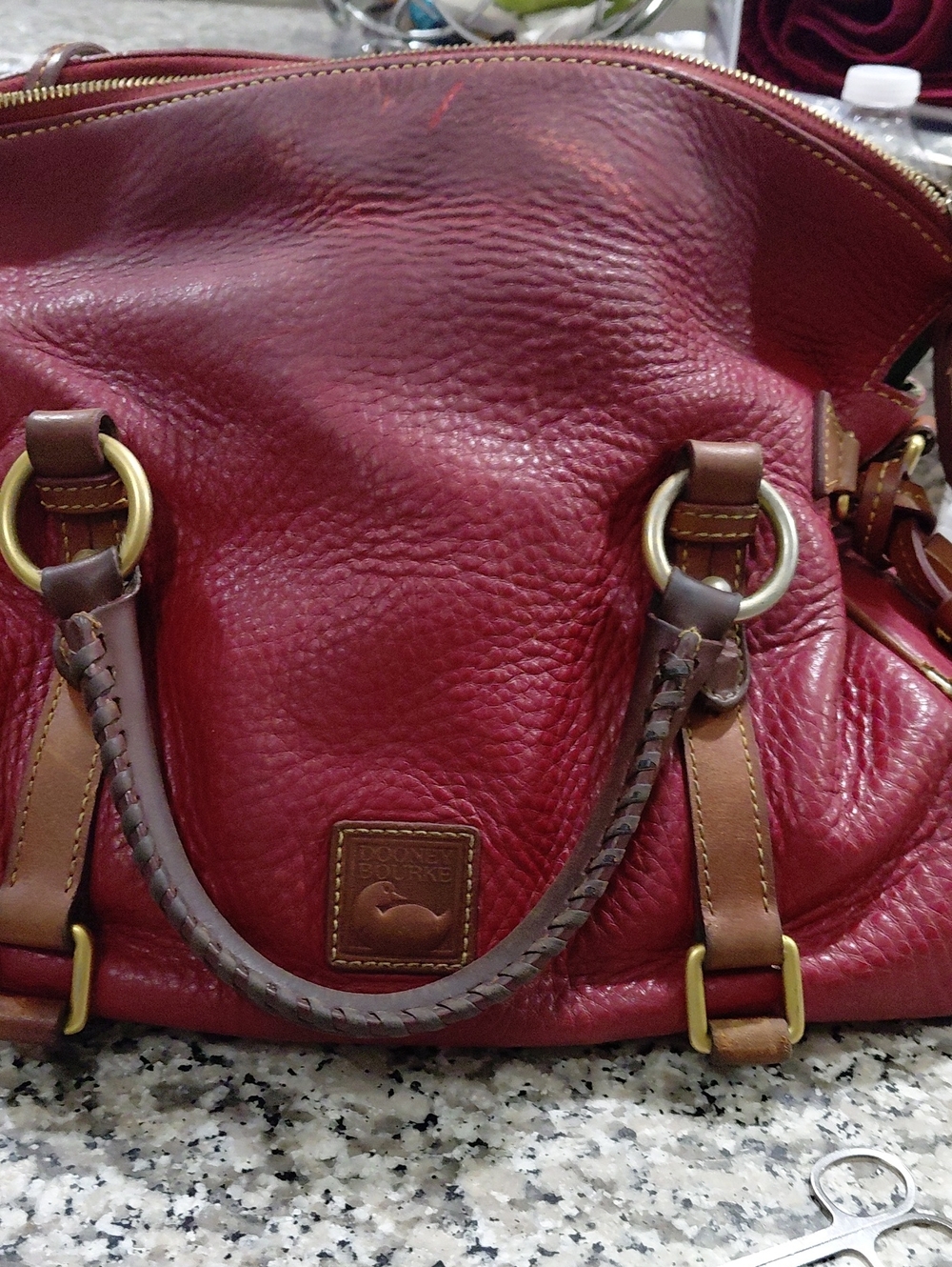 Dooney & Bourke Red Leather Shoulder Bag with Brown Trim Florentine